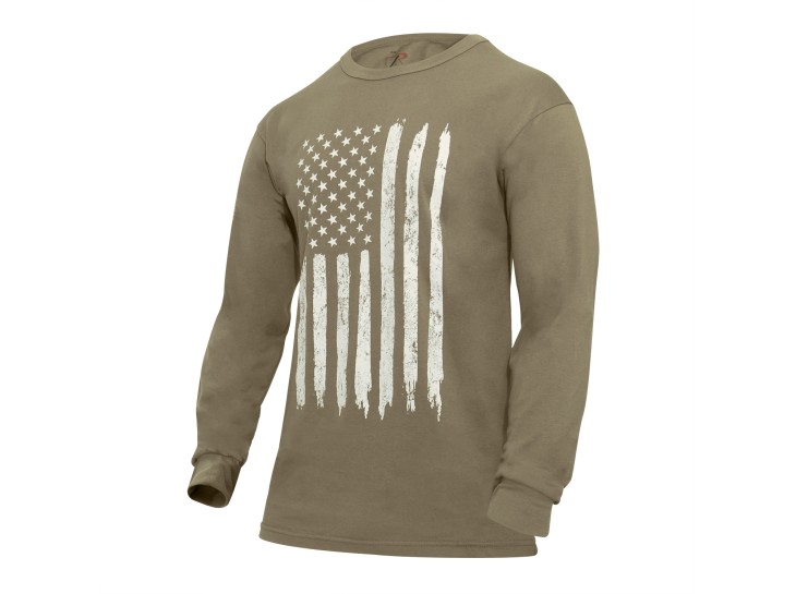 Tan Distressed American Flag Tee