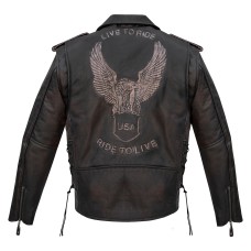 Premium Leather Eagle Live To Ride, Ride To Live Motorcycle Jacket