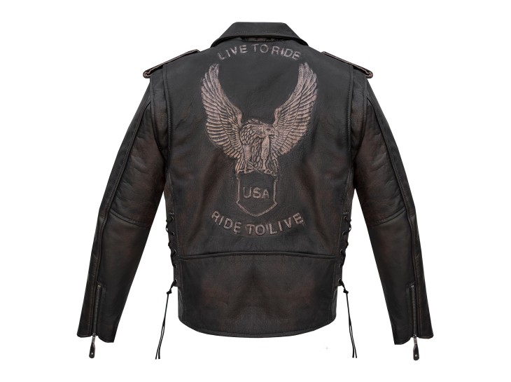 Premium Leather Eagle Live To Ride, Ride To Live Motorcycle Jacket