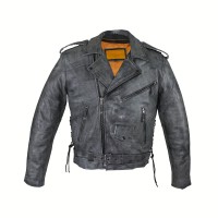 Premium Cowhide Leather Classic Gray Police Motorcycle Jackets