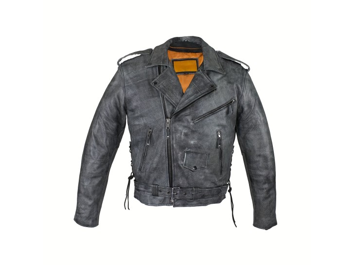 Premium Cowhide Leather Classic Gray Police Motorcycle Jackets