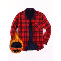 Warm Relaxed Fit Men's Classic Grid Pattern Shirt With Pocket For Autumn And Winter