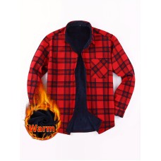 Warm Relaxed Fit Men's Classic Grid Pattern Shirt With Pocket For Autumn And Winter