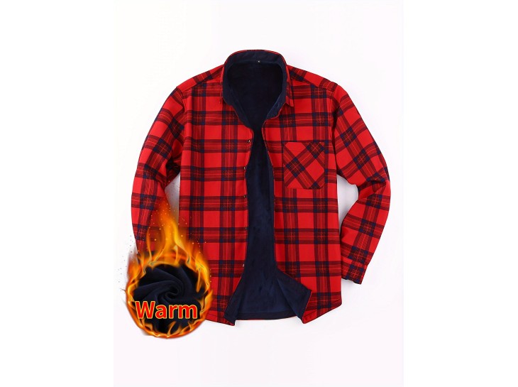 Warm Relaxed Fit Men's Classic Grid Pattern Shirt With Pocket For Autumn And Winter